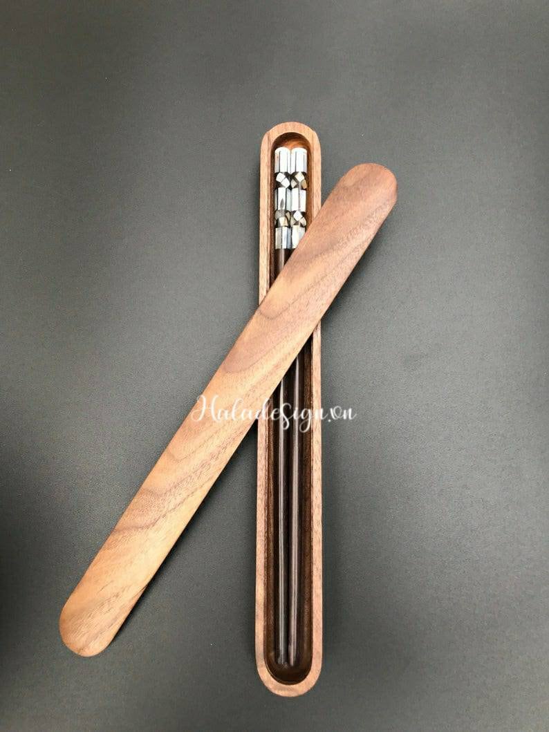 Personalised Walnut Wood chopstick box, Custom chopstick gift, Box wi…