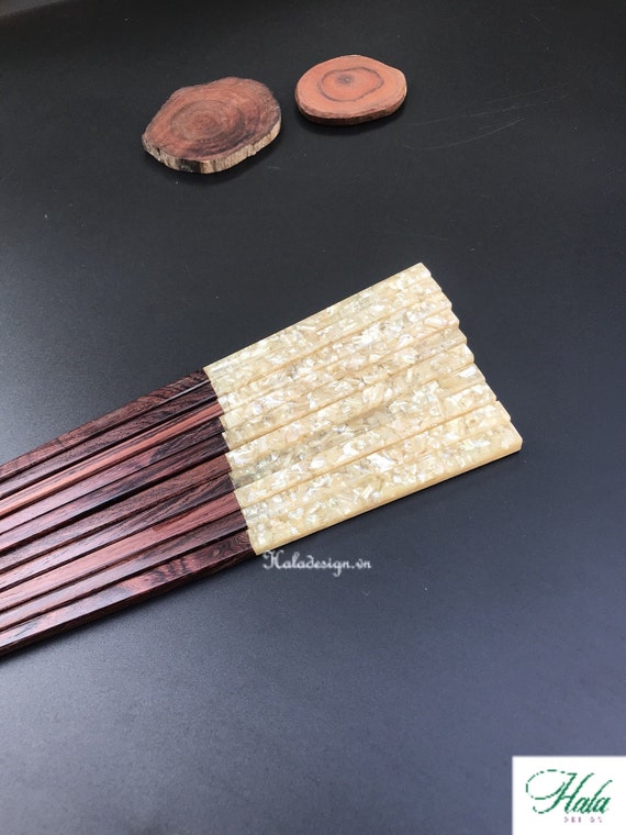 Handmade rosewood chopstick with mother of pearl inlaid and horn rest 
