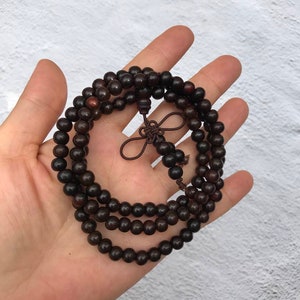 Mala Rosewood wood bead bracelet, Tibetan Buddhist Malas Necklace, Prayer 108 beads, Buddist Prayer, Wooden Necklace, Minimalist Necklace