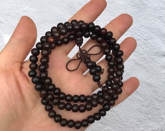 Pulsera de cuentas de madera de palisandro mala, collar budista tibetano Malas, cuentas de oración 108, oración budista, collar de madera, collar minimalista