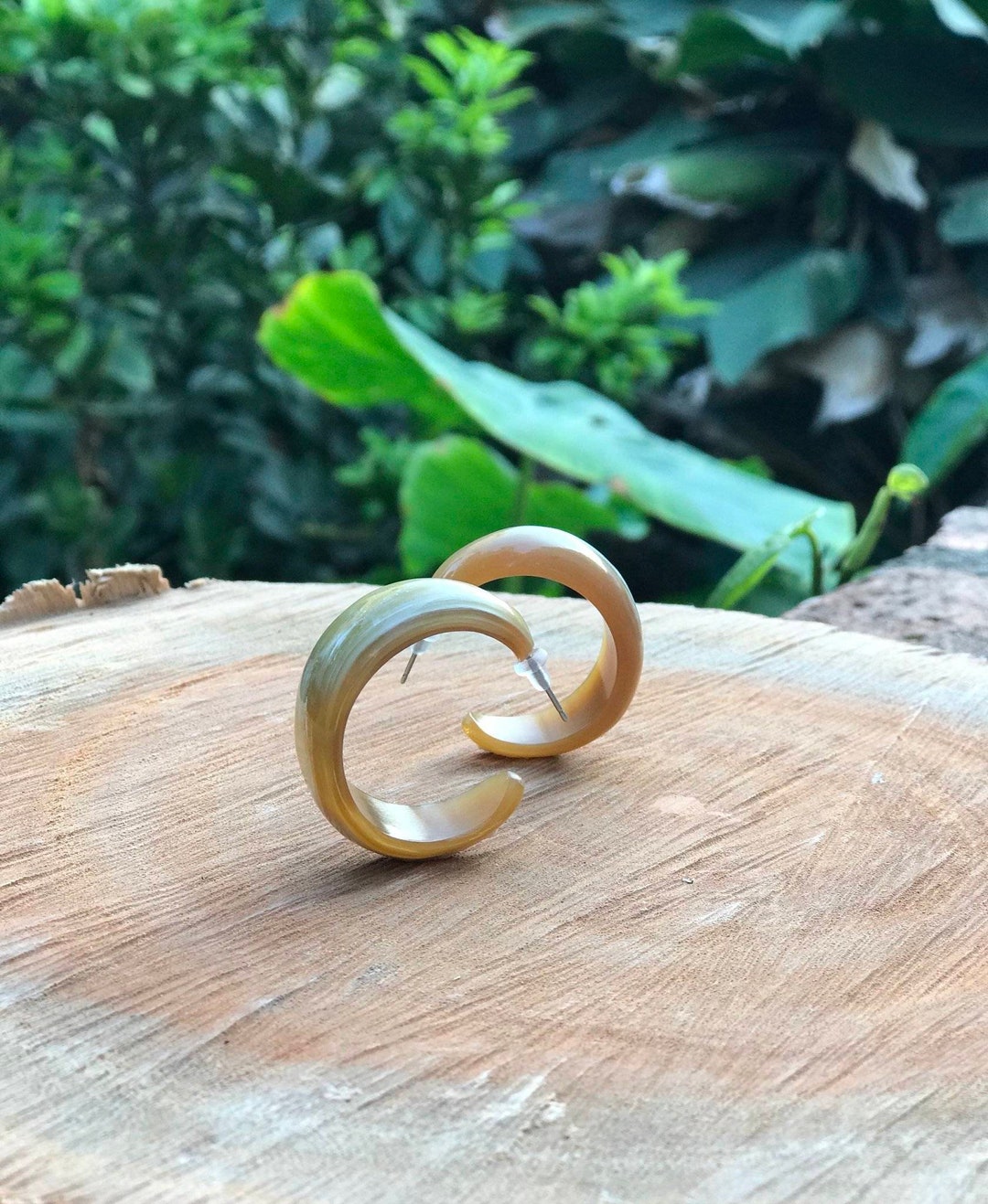 Chunky Loop Horn Earrings With Hypoallergenic Stainless Steel Studs ...