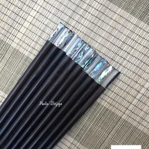 Handmade ebony chopsticks with abalone tip and horn chopstick rest, Wooden chopsticks,Handmade chopsticks , Rosewood Chopstick