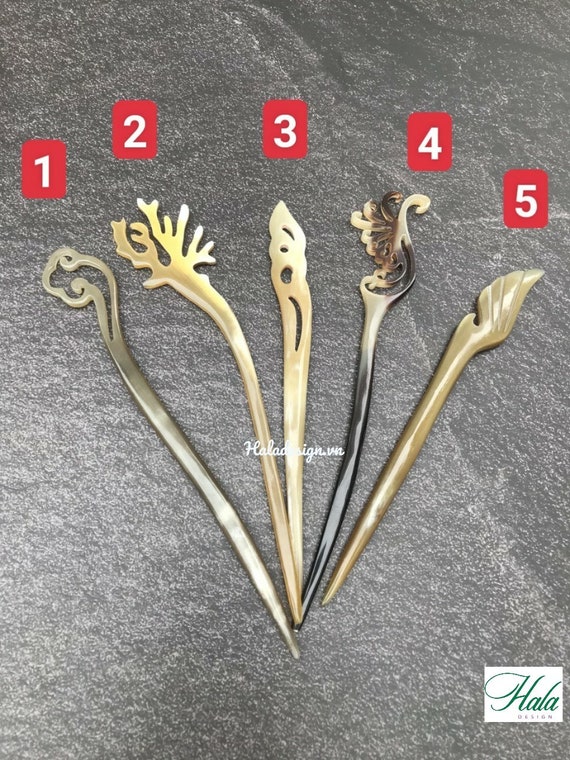 Lot De 5 épingles à Cheveux (bâtons) En Corne De Buffle - Noir, Fait Main