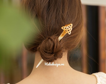 The Trinity Knot  Horn Hair Stick , Triquetra symbol Hair Accessories,Handmade Natural Buffalo Horn Hair Pin , Buffalo Horn Hair Ornament