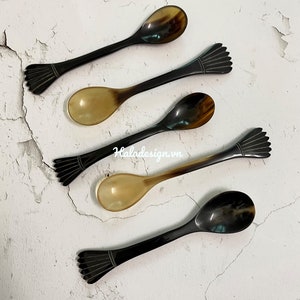 Mermaid Handle Horn Spoon L=13.5cm(5.3&quot;) , Horn Cutlery,  Brew Stirring Spoon, Polish Horn Spoon , Fish Tail Handle Spoon, Pisces Gift