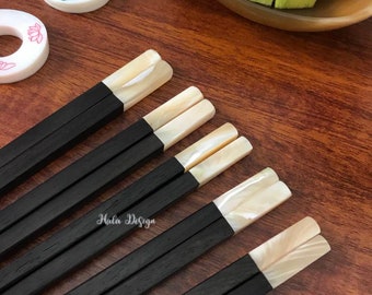 Personalized Chinese ebony chopstick with Sea snail Tip , Black Ebony Chopsticks, Chinese chopsticks , Engraving Chopsticks