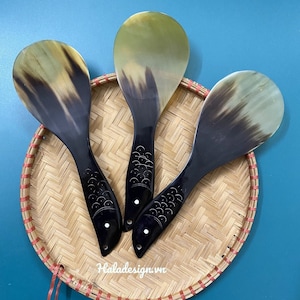 Buffalo Horn Fish Rice Paddle Spoon , Salad Serving ,  Fish Shamoji ,Big Potato Serving Spoon , Short Hand Spatula , Natural Rice Scooper
