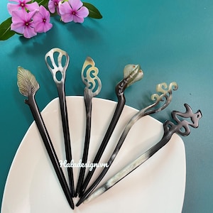 Assorted Horn Hair Stick , Anti Static Hair Accessories,  Horn Carving Natural Buffalo Horn Hair Pin , Buffalo Horn Hair Ornament
