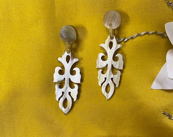 Fleur de lys Buffalo Horn Earrings with Hypoallergenic Stainless Steel Studs, Buffalo Horn Jewelry , Boho Earrings