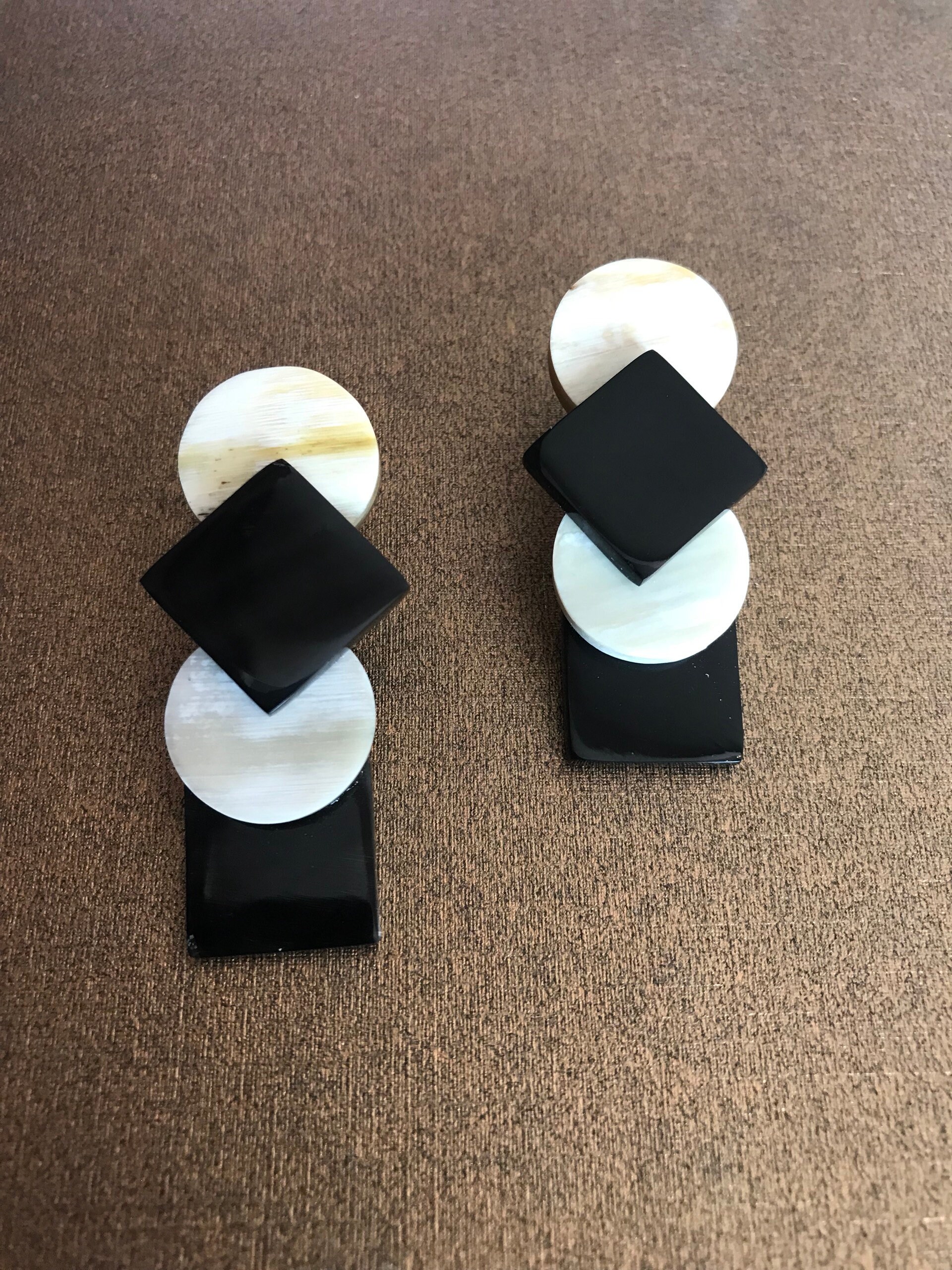 Color Block Earrings Buffalo Horn Earrings Geometric Earrings 