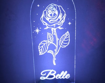 Personalised Rose in a Dome Multi Coloured LED Flower Light - Valentine's Day -  Any Name