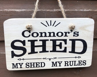 Personalised Hanging Wooden Garden Shed Sign - My Shed My Rules - Any Name