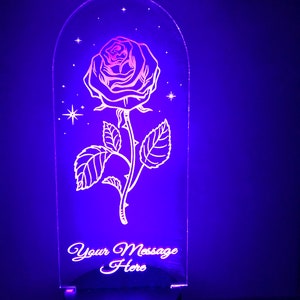 Personalised Rose in a Dome Multi Coloured LED Flower Light - Valentine's Day Any Message