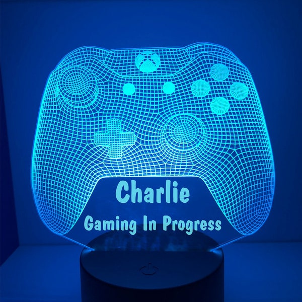 Personalised LED Neon Multi Colour Gamer Game Controller Night Light Sign 'Gaming In Progress' - Any Name Engraved