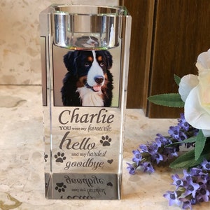 Large Photo Personalised Pet Memorial Glass Tealight Candle Holder -  Hardest Goodbye Verse - Cat Dog- In Loving Memory Keepsake