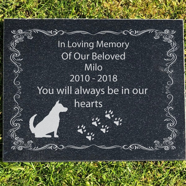 Large Personalised In Loving Memory Pet Dog Memorial Granite Plaque Grave Marker - Any Name Pawprints Design