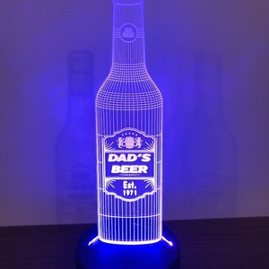 Personalised LED Neon Multi Colour Light Beer Bottle Sign - Engraved with 'Dad's Beer' Pub Bar Night Light