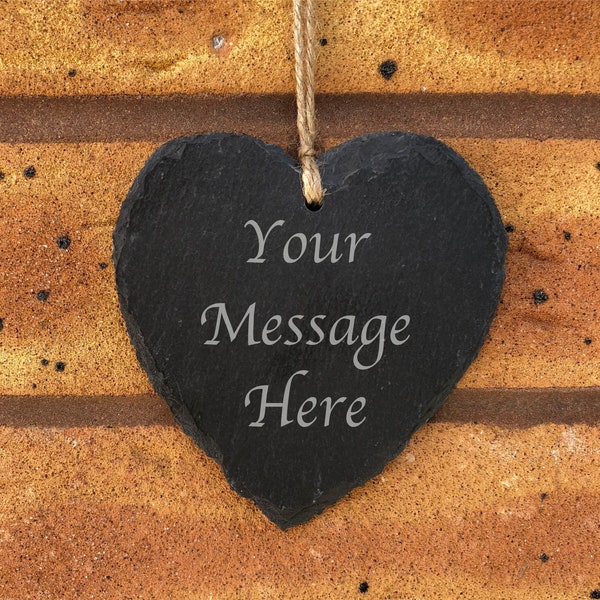 Personalised Rustic Hanging Heart Slate Plaque Sign -  Any Message Or Name