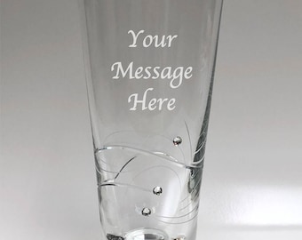 Personalised Engraved Large 25cm Diamante Crystal Vase Wedding Engagement Anniversary Birthday Gift