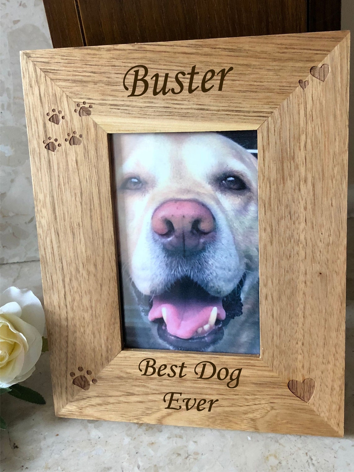 Personalised Engraved Wooden Pet Photo Frame with Pawprints & Etsy