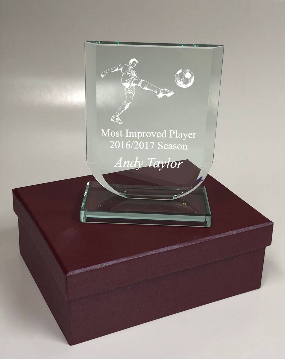 Personalised Engraved Glass Shield Trophy Award Business Etsy