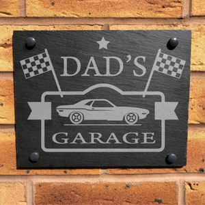 Personalised Rustic Slate Dad's Garage Wall Door Sign Plaque - Grandad Grandad Daddy - Any Name