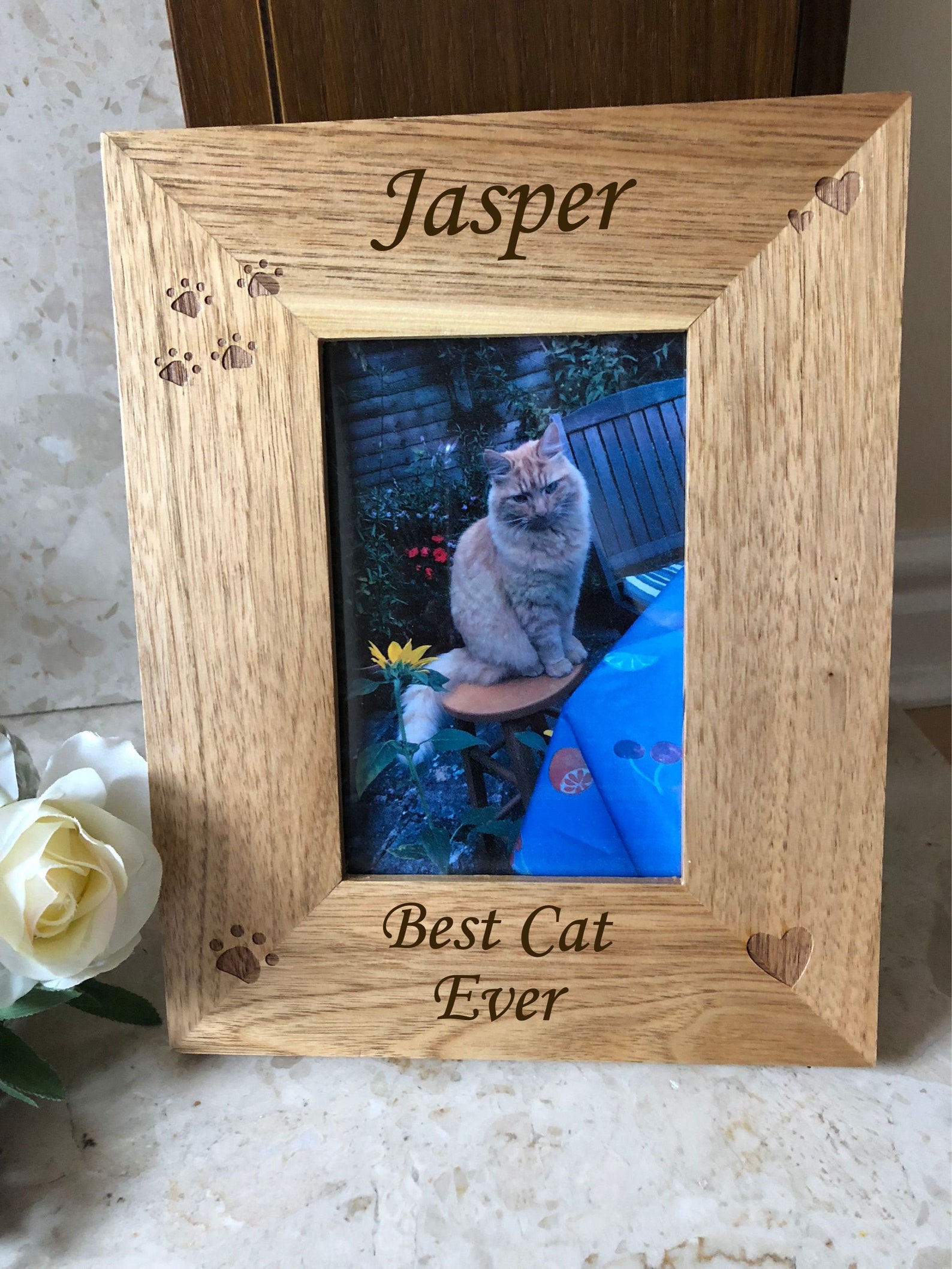 Personalised Engraved Wooden Pet Photo Frame with Pawprints & Etsy