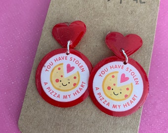 You have stolen a pizza my heart dangle earrings