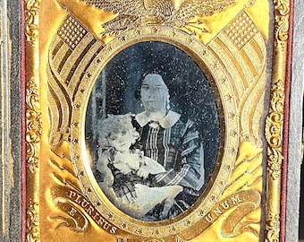 アンティーク ダゲレオタイプ、1800 年代中期、アンブロタイプ、ティン