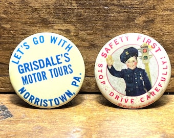 Set of 2 - Hal Roach Studios -Spanky McFarland from Our Gang -  Grisdale's Motor Tours Norristown, PA Authentic Vintage Pinback Buttons