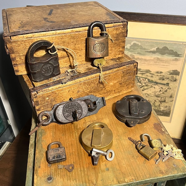 Assorted Antique Brass and Iron Padlocks - Early and Unique Lock Varieties - Eagle - SAFE - Corbin - Adlake Rail Road - Bohannan - MOLA