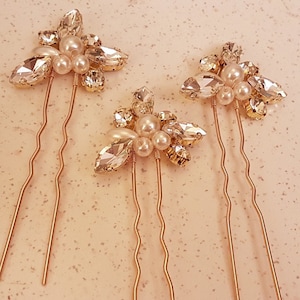 Horquillas de novia para boda, horquillas de cristal y perlas, oro, plata, oro rosa, accesorio de boda bohemio, pieza de pelo de novia, horquilla de hoja de dama de honor