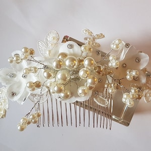 Peine de vid de pelo de novia -Peine de perlas de diamantes de imitación de cristal de plata nupcial- Peine de pelo de boda / accesorio para el cabello / alfiler de pelo Tocado floral de novia