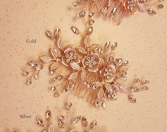 Crystal Flower Wedding Hair Comb, Boho Bridal Accessory