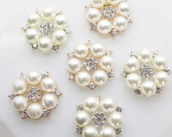 Pearl embellishment Silver or Gold  Decorative embellishment 27mm Embellishment Button Diy Hair Accessories Pearl Flower flat back DIY