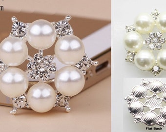 Pearl embellishment with or without Brooch pins Silver, Gold  Decorative 27mm Embellishment Button Hair Accessory Pearl Flower flat back DIY