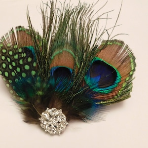 Peacock Feather Fascinator Clip Gatsby Flapper Crystal headband Fascinator Blue/Green  Bridal bridesmaid hair clip Wedding hair clip