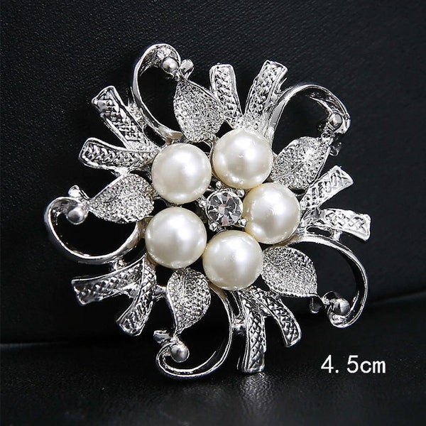 Pearl Brooch, Fashion Silver Plated Wedding Brooch Simulated Pearl Brooch Flower Collar Dressing Hijab Pin Fashion Jewelry 4.0cm brooch pin