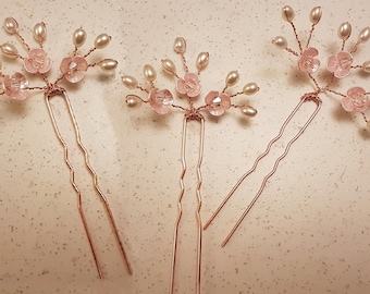 Hair pins Wedding PINK FLORAL Vine hair Pins,Gold,Silver,Rose Gold Boho Wedding Accessory, Hair Piece, Bridesmaid Hair Pin, Bridal Hair Pins