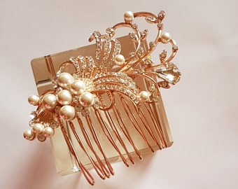 Gold Bridal Hair Comb, Pearl Crystal Wedding Hair Accessory  display picture 2