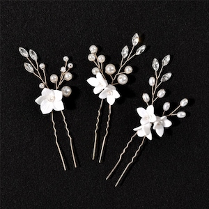 HAIRPINS, Wedding Clay Flower hair Pins Bridal handmade Hairvine pin Bridal Bridesmaids Gold,Silver,Rosegold Floral pins Single or Set of 3 Set of 3 pins