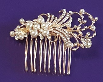 Bridal Hair Comb, Gold Wedding Hair Comb, Bridal Pearl Crystal Hair Comb, Hair Comb  Wedding, Bridal Hair Piece, Hair Accessory