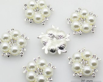 Pearl Crystal embellishment Silver Back Decorative embellishment 20mm Embellishment Button Diy Hair Accessories Pearl Flower flat back DIY