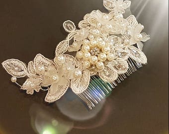 Vigne de cheveux de mariée peigne à cheveux de mariée peigne cristal de bijoux cheveux mariage & peigne à cheveux perle, parure de tête florale, postiche mariage