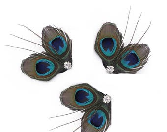 Fascinateur de plumes de paon, pinces à cheveux mariées, fascinateurs de demoiselles d’honneur, épingles à cheveux de mariée épingles à cheveux de mariage, ENSEMBLE DE 3, 2 ou 1 pince à cheveux.