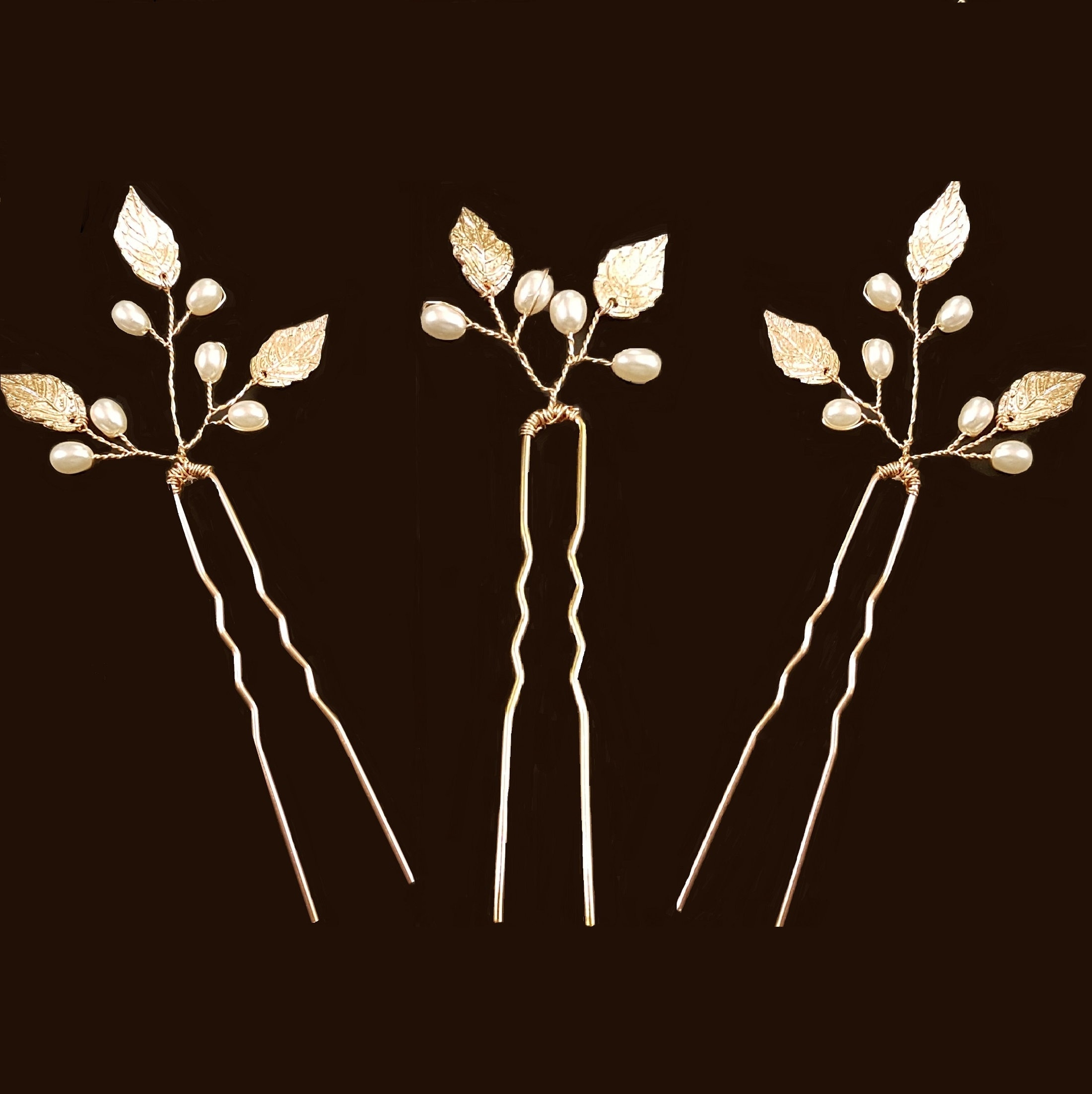 Leaf & Pearl Wedding Hair Pin, Boho Bridal Accessory - Etsy