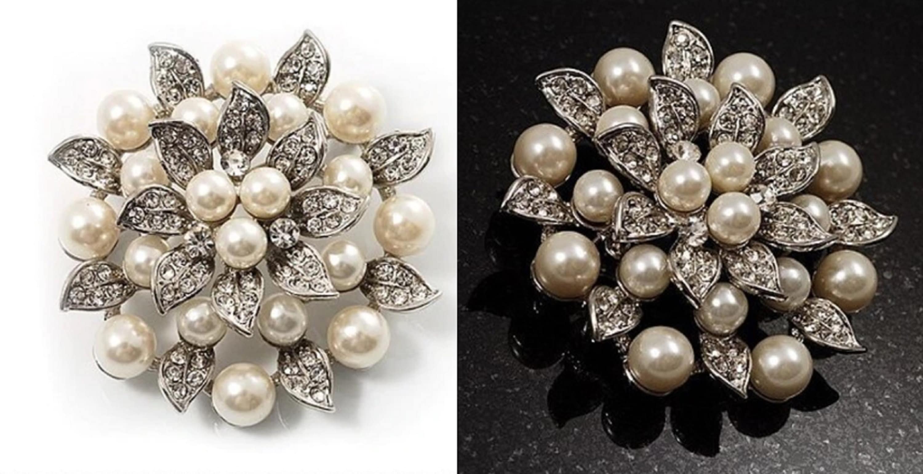 Braut Kristall Weiß Mode Simuliert Perle Große Aussage Blume Rose Brosche Pin Für Frauen Für Mutter Silber Vergoldet 