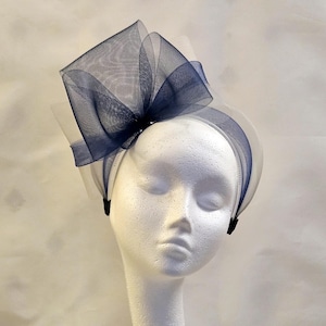 Navy & SILVER GREY Crinoline Bow knot modern Headband Fascinator for Cocktail party,Wedding,Race,wedding Guest,Ladies headband headpiece