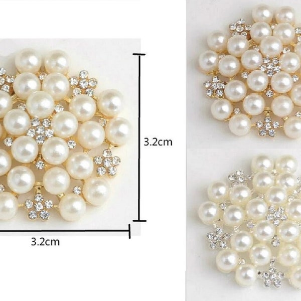 Embellissement de perle Embellissement décoratif argenté ou doré 32 mm Embellissement dos plat Bricolage accessoires pour cheveux Fleur perle dos plat DIY