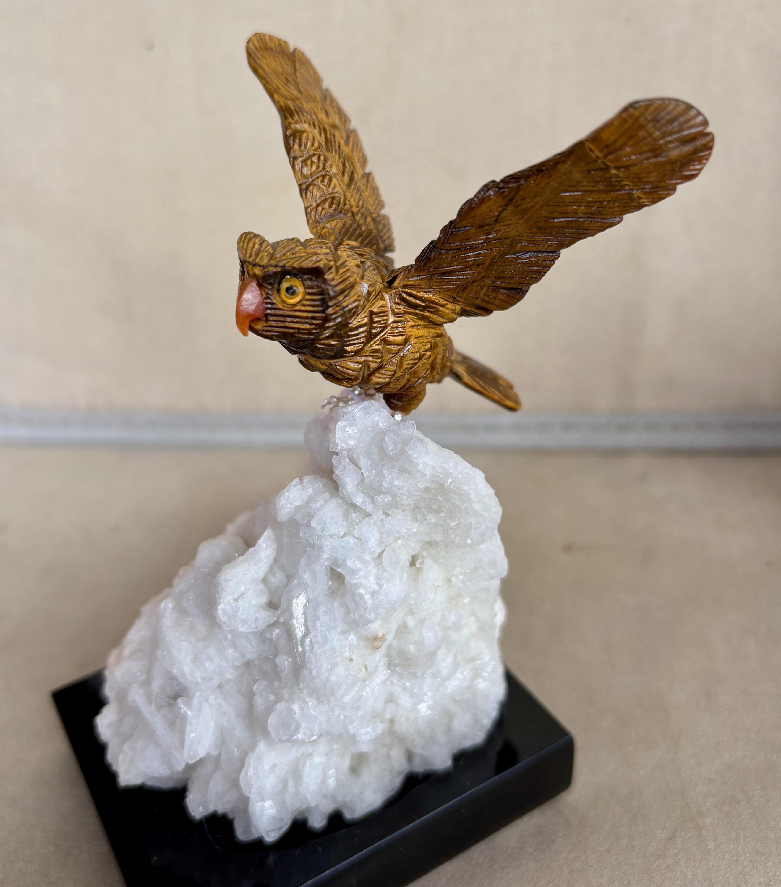 Tiger Eye Owl on Albite  Crystals 5  " Peter Muller